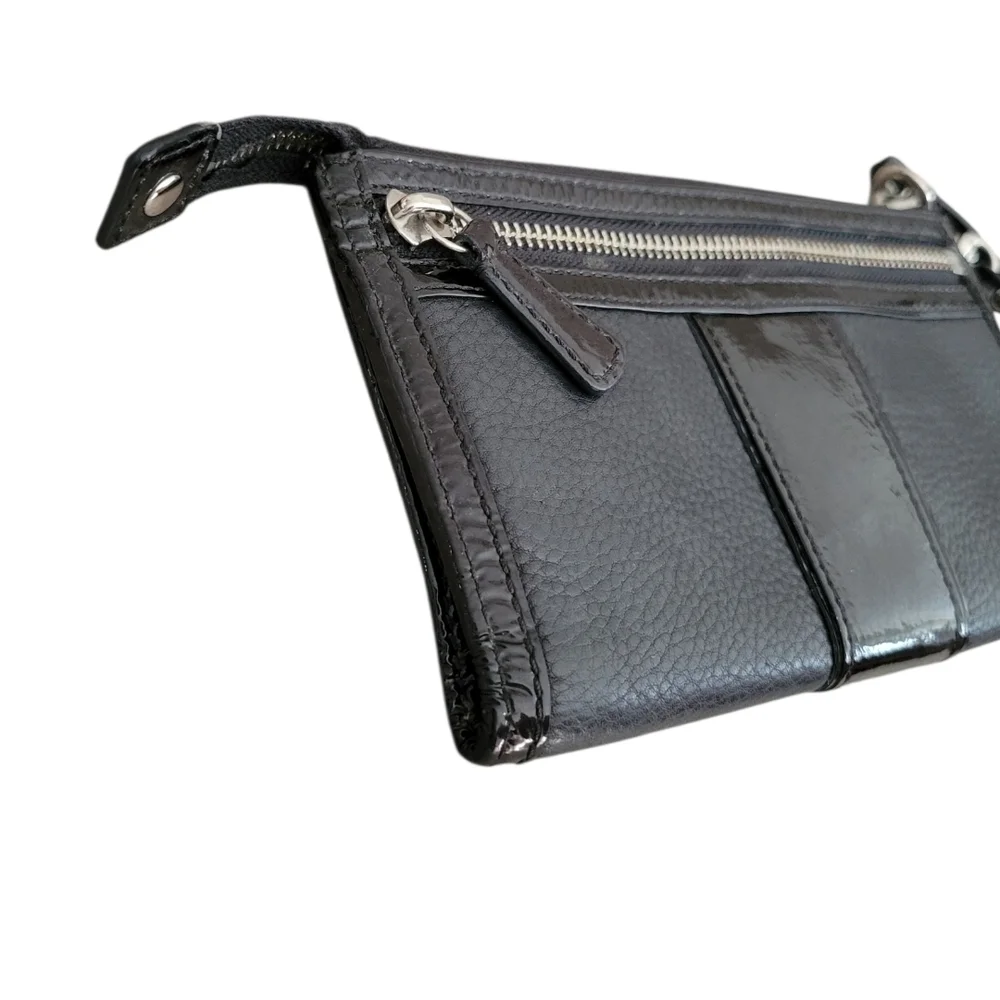 Coach Black Leather Wristlet with Signature Patch